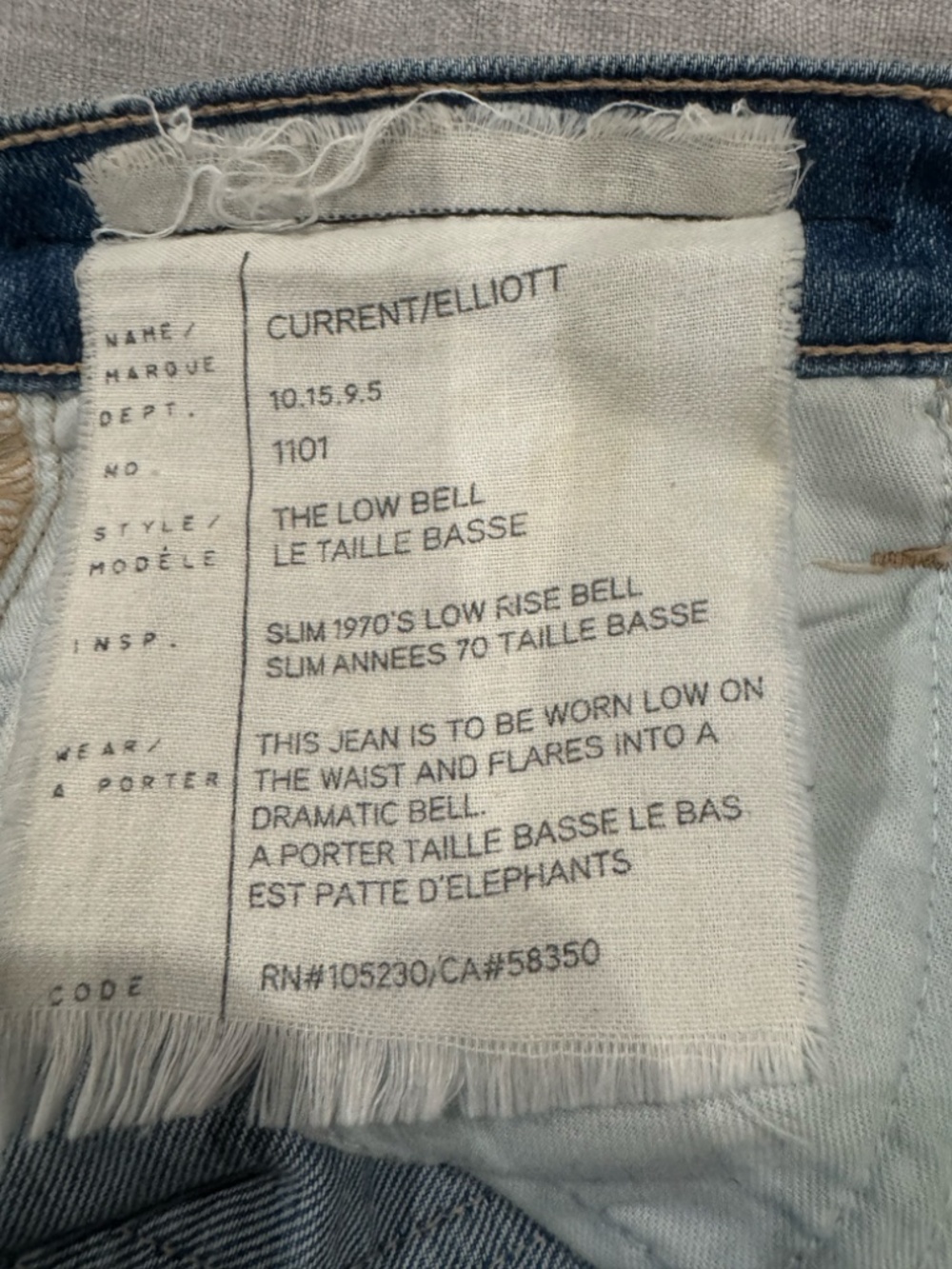 Current/Elliott The Low Bell Heirloom Low Rise Flare Jeans Size 26 - Picture 6 of 7